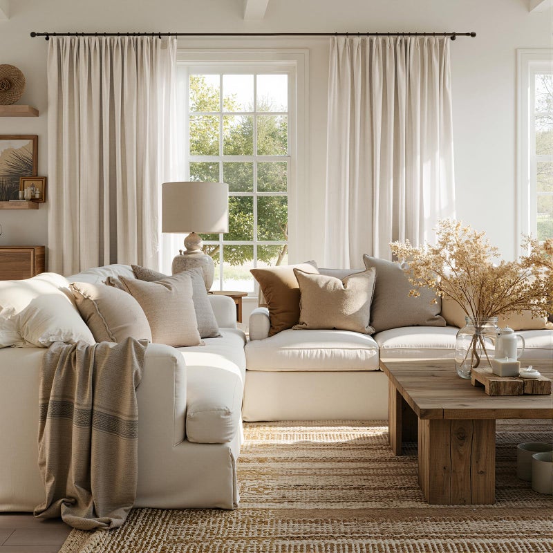 jinchan Beige Linen Blend Curtains 84 Inches Length 2 Panels for Bedroom Living Room, Light Filtering 50 Inches Wide Natural Farmhouse Drapes with Rod Pocket Back Tab (50W x 84L, Ecru) - Image 5